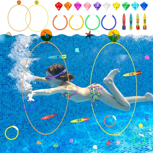 Vista 8 de Cludoo Anillos de natación para buceo en piscina, juguetes para niños, alta estabilidad, no requiere montaje, juguete de piscina, aros de natación