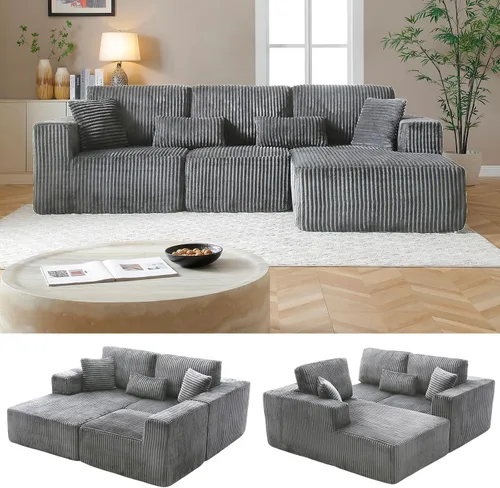 Vista 39 de Sofá modular Cloud de 108 pulgadas, moderno sofá deshuesado con otomana móvil, sofá modular de asiento profundo, sofás esquineros de pana para sala