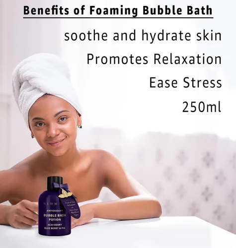 Vista 2 de Baño de burbujas antioxidante, espuma de larga duración con Acai Berry Blueberry Fig, aceites esenciales desintoxicantes, hidratantes, relajantes