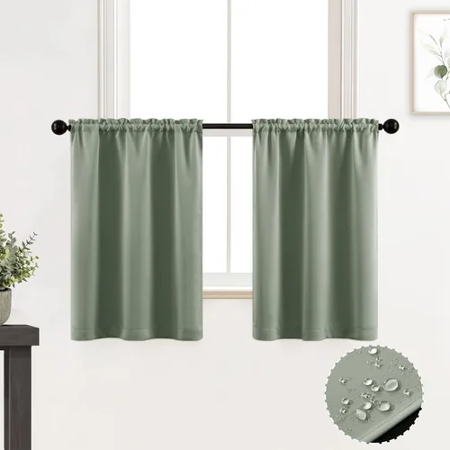 Vista 23 de XTMYI Cortinas pequeñas para ventana de sótano, cenefas opacas para oscurecer la habitación para sala de estar, juego de 2 unidades, beige natural