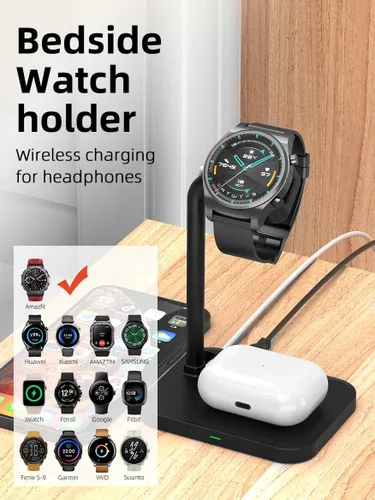 Vista 9 de Base de carga inalámbrica universal 2 en 1 con soporte ajustable para reloj inteligente, compatible con Samsung Galaxy, Google Pixel, Huawei