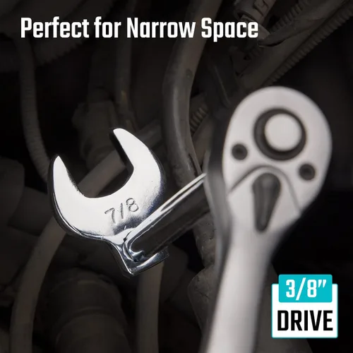 Vista 5 de DURATECH 3/8" Drive Crowfoot Wrench Set with 2 Extension Bars, SAE & Metric, 19-Piece, 10-22mm & 3/8"-7/8", CR-V Steel, with EVA Foam Tool Organizer