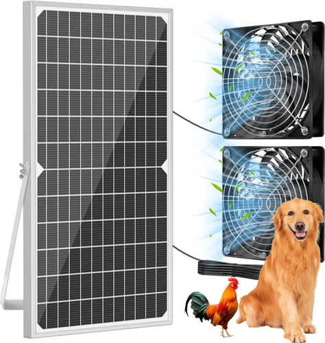 Vista 10 de Kit de ventilador de energía solar de 12.6 pulgadas IPX7 resistente a la intemperie, panel solar de 15 W con 2 ventiladores impermeables, ventilador