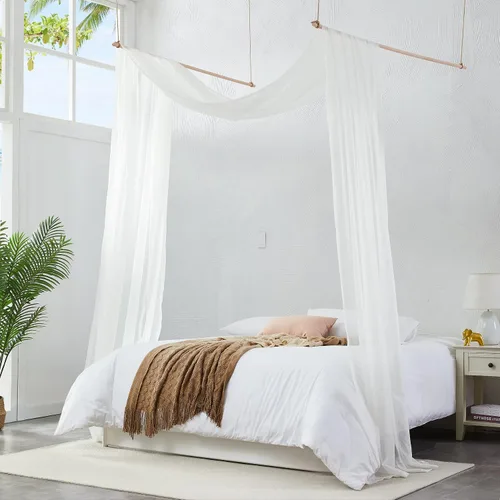 Vista 26 de Warm Home Designs Cortinas de Dosel de Cama Beige de 55 x 144 Pulgadas. Nuestras Cortinas de Cama con Dosel Individual Funcionan Muy Bien como Dosel