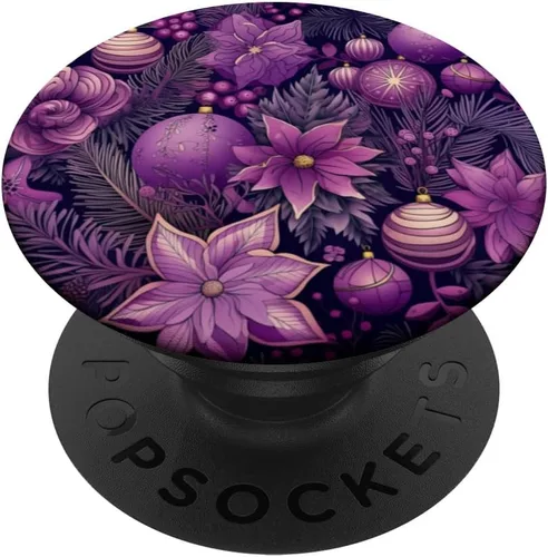 Vista 6 de PopSockets MagSafe PopGrip de Navidad con diseño floral morado para iPhone