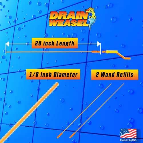 Vista 7 de FlexiSnake Drain Weasel MAX - Herramienta removedor de obstrucciones de pelo con mango giratorio y 2 recambios de varita, fabricado en los Estados