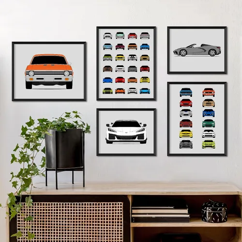 Vista 3 de Custom Car Posters Póster hecho a mano compatible con Chevy Corvette Generations e impresión de Chevrolet Corvette (C1 C2 C3 C4 C5 C6 C7 C8) – 2A.