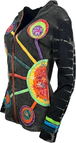 Vista 9 de Agan Traders Chaquetas bohemias con cremallera para mujer, con parches de teñido anudado, sudaderas ligeras con capucha para mujer 2025