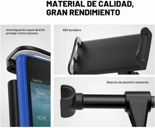 Vista 3 de MoKo Soporte para reposacabezas para teléfono/tableta, soporte ajustable para tableta para dispositivos de 4 a 12.9 pulgadas, compatible con iPhone