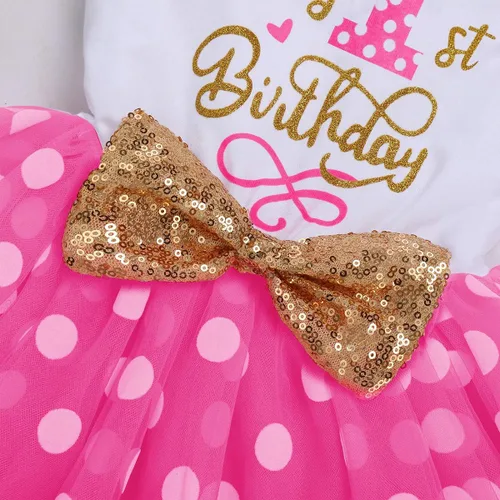 Vista 3 de Traje de bebé para niñas del primer segundo cumpleaños vestido de mariquita de ratón diadema con lunares y falda tutú con una sesión de fotos