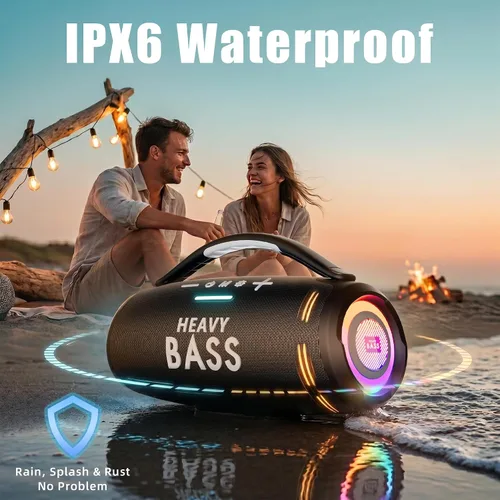 Vista 4 de Altavoces Bluetooth inalámbricos, altavoz portátil de 80 W máximo con graves profundos, tiempo de reproducción de 20 horas, IPX6 impermeable, doble