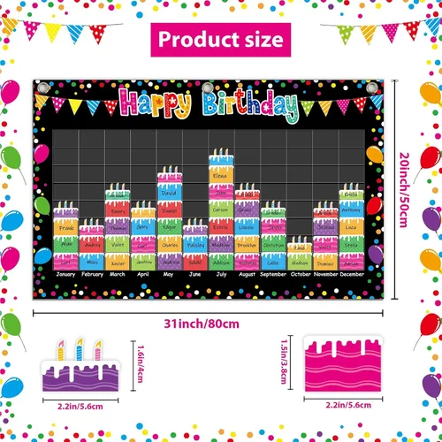Vista 7 de Tevxj - Calendario de cumpleaños colorido para cumpleaños, tablón de anuncios, tablero de anuncios con etiquetas de nombre para fiesta