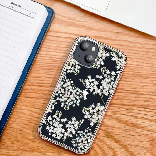 Vista 6 de GYZYA Funda transparente para iPhone 14 y iPhone 13 de 6.1 pulgadas con diseño de patrón, funda protectora delgada de TPU + parachoques a prueba