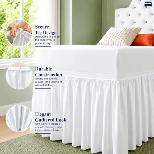 Vista 3 de Falda de Cama para Dormitorio Cottingon, 100% Microfibra, Blanca, Individual XL - 76 cm de Caída