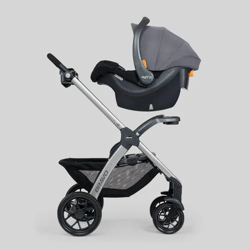 Vista 4 de Chicco Bravo - Sistema de viaje 3 en 1, cochecito plegable rápido con asiento de coche Brooklyn/Navy, baby stroller, KeyFit 30 car seat, newborn