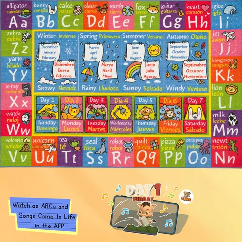 Vista 2 de KC Cubs Alfombra de 3x5 pies con Alfabeto ABC, Estaciones, Meses y Días – Tapete de Juego Educativo para Niños, Niños Pequeños, Cuarto del Bebé
