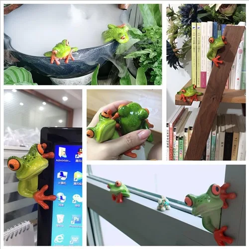Vista 5 de 2 piezas de decoración de ranas de resina, adorable y divertida figura de rana 3D, regalo creativo de figura de animal, escritorio de oficina