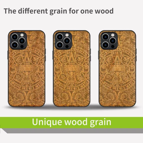 Vista 7 de Carveit Funda magnética de madera para iPhone 12 Pro [madera natural y TPU suave negro] a prueba de golpes, funda de madera única y elegante