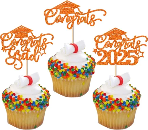 Vista 14 de Paquete de 24 adornos para cupcakes de graduación 2025 con purpurina I Am Done Diploma Felicidades Graduado Cap Cupcake Picks Class Of 2025