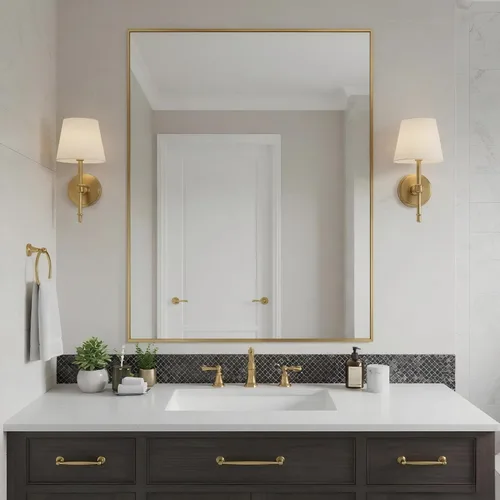 Vista 30 de 24x24 Inch Black Bathroom Mirror for Wall, Aluminum Frame Rectangle Rectangular Vanity Mirror, Modern Large for Bedroom, Living Room, Horizontal or