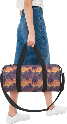 Vista 5 de Large Duffle Bag for Travel - Cyber Retro Western Cowboy Print Gym Bag for Women Men, Travel Foldable Bags for Women Men with Zippered Multiple