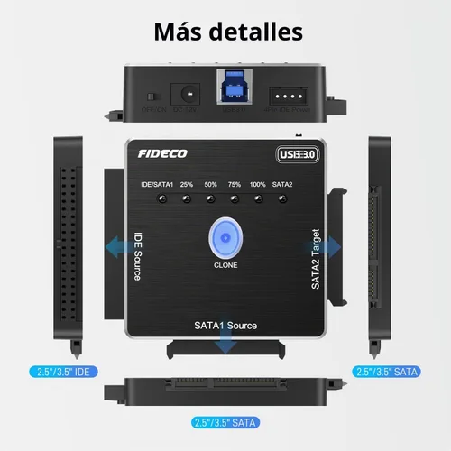 Vista 7 de FIDECO Adaptador SATA/IDE a USB 3.0, cable adaptador de disco duro para disco duro universal de 2.5/3.5 pulgadas IDE/SATA HDD externo SSD