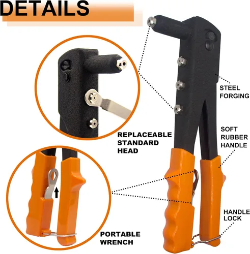 Vista 5 de ISPINNER 60 piezas de remaches ciegos de aluminio con brida grande, kit surtido con remachador de mano resistente, herramienta de pistola