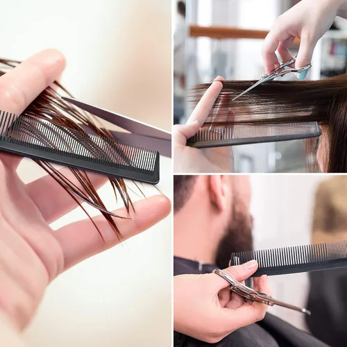 Vista 5 de Leinuosen Paquete de 3 peines de pelo de dientes finos y anchos, peine profesional de corte de fibra de barbero de carbono negro, herramienta