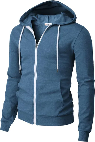Vista 40 de H2H Sudadera con capucha y cremallera para hombre, ligera, de manga larga, básica, ajustada, de algodón, con bolsillo Cmohol048-gris