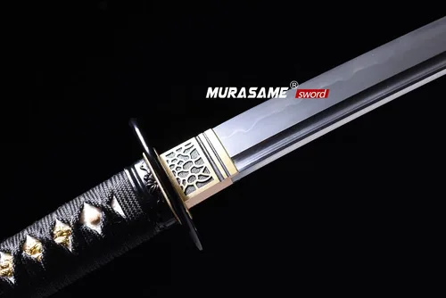 Vista 4 de MURASAME - Espada Wakizashi T10 de acero templado con arcilla, hamon real, hecha a mano, lista para la batalla