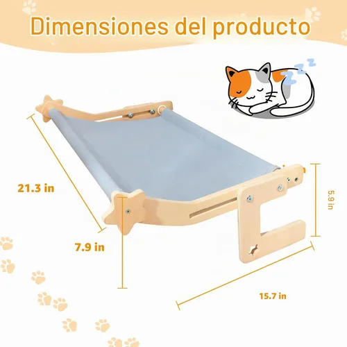Vista 2 de Percha para ventana de gato para gatos grandes, cama hamaca resistente sin taladro, asiento de marco de madera maciza con ganchos de metal, alféizar