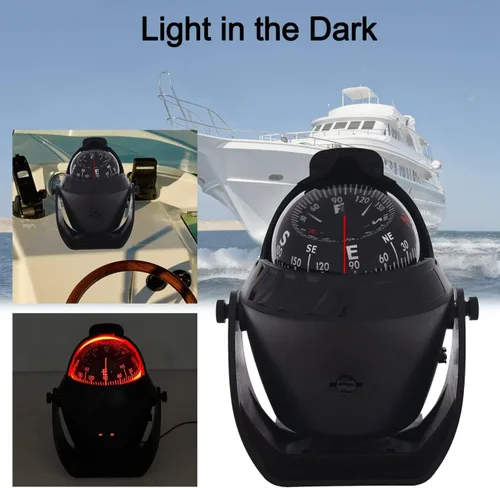 Vista 5 de Brújula marina navegación ligera LED compás automotriz electrónica pivotante para barco coche camión