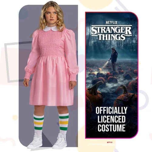 Vista 2 de Disguise Disfraz rosa de Once para niños, disfraz oficial de Stranger Things