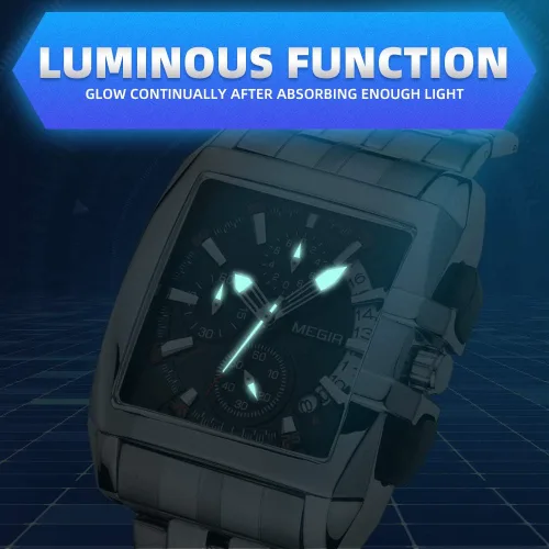 Vista 7 de MEGIR Reloj de pulsera analógico de cuarzo luminoso para hombre con correa de acero inoxidable para colección MS2018
