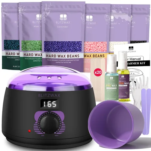 Vista 19 de BLITZWAX Kit de depilación brasileña y bikini para mujer, calentador de cera dura para cara, piernas y cuerpo, kit de depilación en casa, apto