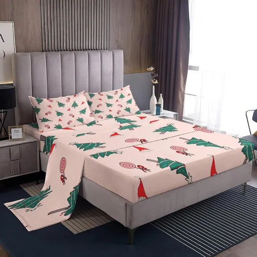 Vista 32 de Juego de sábanas tamaño individual, sábanas para árbol de Navidad, sábanas y fundas de almohada de microfibra de 3 piezas, juego de sábanas