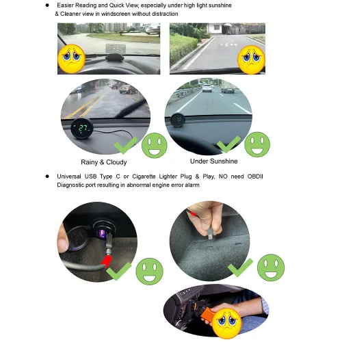 Vista 6 de ELING Velocímetro HUD de 2.75 pulgadas, módulo GPS integrado, dispositivo de prevención de colisiones AI, cámara inteligente para tablero con ADAS