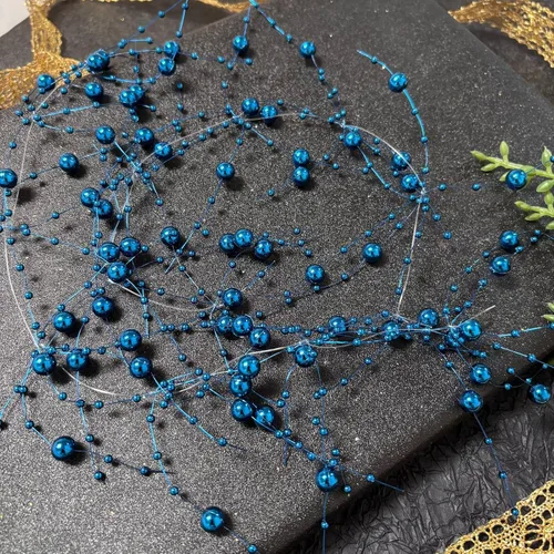 Vista 5 de TeaSu 12 piezas de cuerda de perlas, para centro de mesa de boda, relleno de jarrón y decoración para velas flotantes (azul)