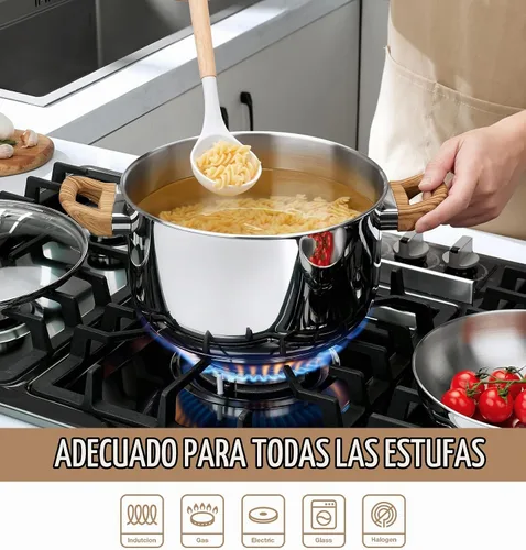 Vista 2 de Olla de acero inoxidable KOCH SYSTEME CS - Olla de inducción de acero inoxidable de 6 cuartos con tapa para pasta, sopa, espaguetis, ollas de sopa
