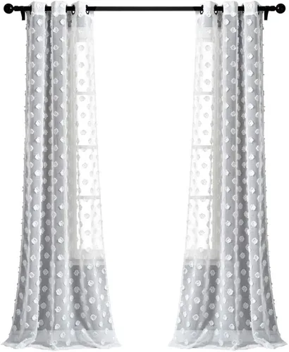 Vista 10 de Lush Decor Par de paneles de cortinas transparentes con ojales y puntos texturizados (84 x 38 pulgadas)