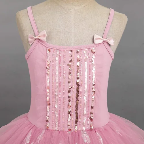 Vista 3 de AFAVOM Vestido de ballet con lentejuelas y flecos para niñas pequeñas, vestido de ballet con purpurina y plumas, tutú con falda, leotardo