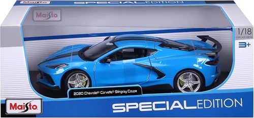 Vista 3 de Maisto 1:18 Edición Especial 2020 Chev Corvette Stingray Z51 (ala ala) Azul
