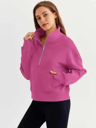 Vista 2 de Trendy Queen Sudaderas con media cremallera, sudaderas recortadas de gran tamaño para mujer de manga larga
