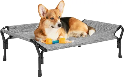 Vista 23 de Veehoo Cama elevada refrescante para perros, cuna elevada XL para mascotas con barandilla y reposacabezas inclinado, malla Teslin transpirable Negro