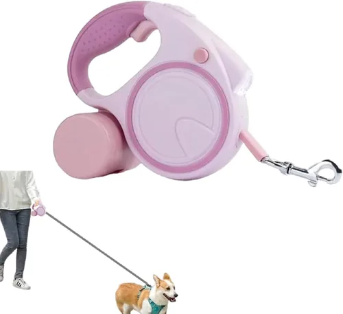 Vista 9 de Correa retráctil para perro con linterna y dispensador, correa retráctil para perro de 16 pies es perfecta para caminar seguro y cómodo con tu Azul