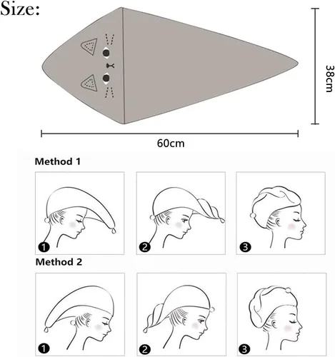Vista 6 de Bonita toalla de pelo de microfibra con diseño de gato para niños, paquete de 3 toallas de secado rápido, turbante de pelo divertido con giro