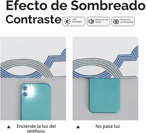 Vista 5 de [Usado] Cortinas 100% blackout, de 63 pulgadas de largo, para dormitorio, azul gris con estampado geométrico marroquí en blanco, cortinas