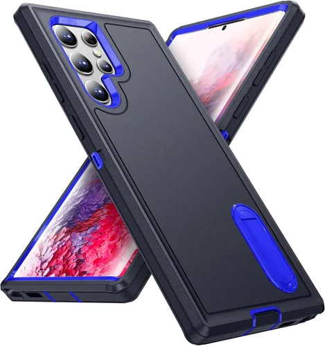 Vista 13 de Funda para Samsung Galaxy S22 Ultra con función atril de 3 capas de grado militar, funda protectora de silicona resistente a prueba de golpes