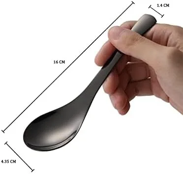 Vista 3 de Juego de 6 cucharas de mesa redondas de acero inoxidable con espejo pulido de plata para ramen