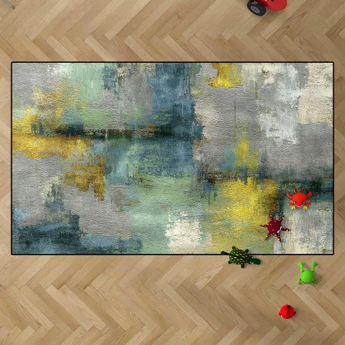 Vista 12 de TOMWISH - Alfombra abstracta pintada a mano en blanco y negro con pintura dorada, sala de estar, dormitorio, decoración de suelo, alfombra